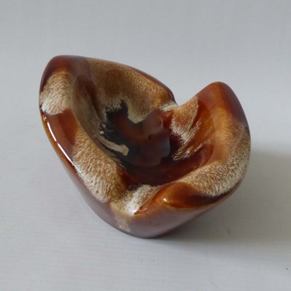 Vintage retro ceramic ashtray #19 brown drip glaze bowl, W.German/Fosters style - Image 4