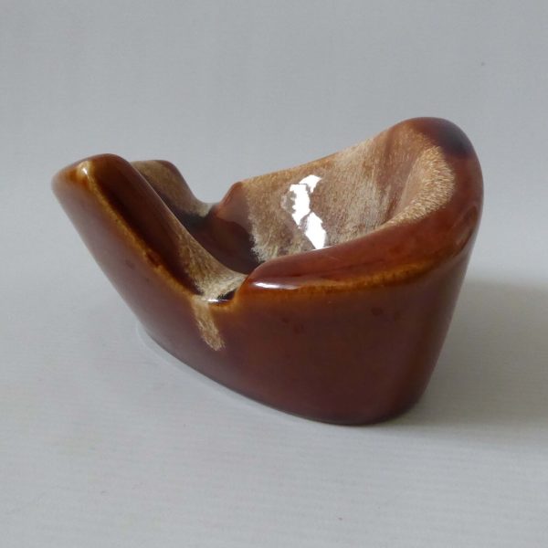 Vintage retro ceramic ashtray #19 brown drip glaze bowl, W.German/Fosters style