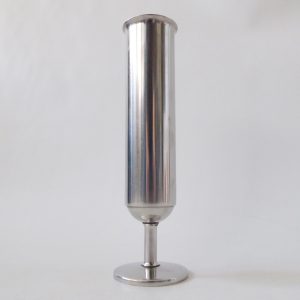 Vintage stainless steel cylinder footed vase, modernist retro 1960s 1970s, 19cm
