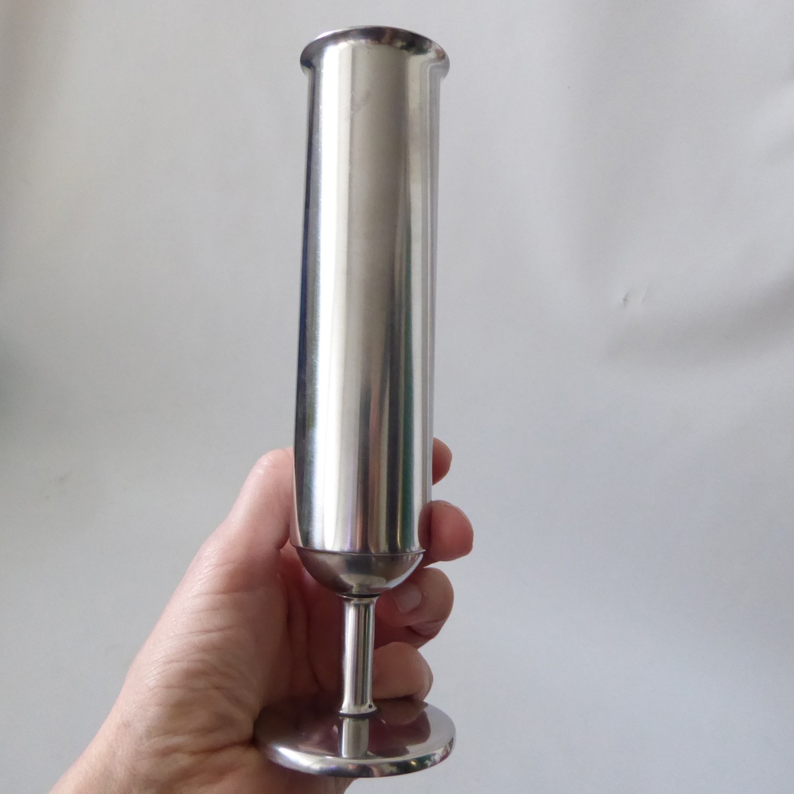 Vintage stainless steel cylinder footed vase, modernist retro 1960s 1970s, 19cm - Image 5