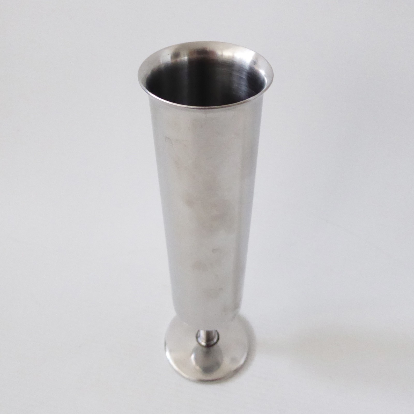 Vintage stainless steel cylinder footed vase, modernist retro 1960s 1970s, 19cm - Image 6