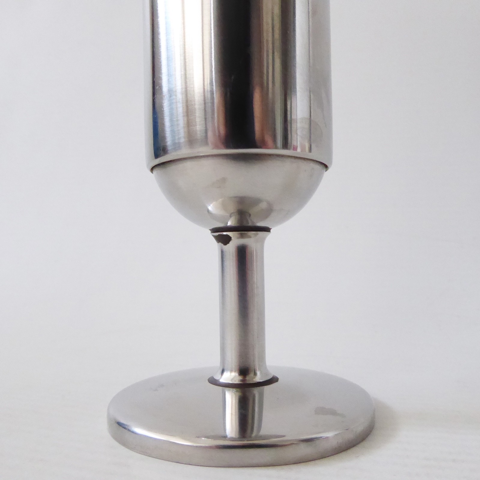 Vintage stainless steel cylinder footed vase, modernist retro 1960s 1970s, 19cm - Image 8