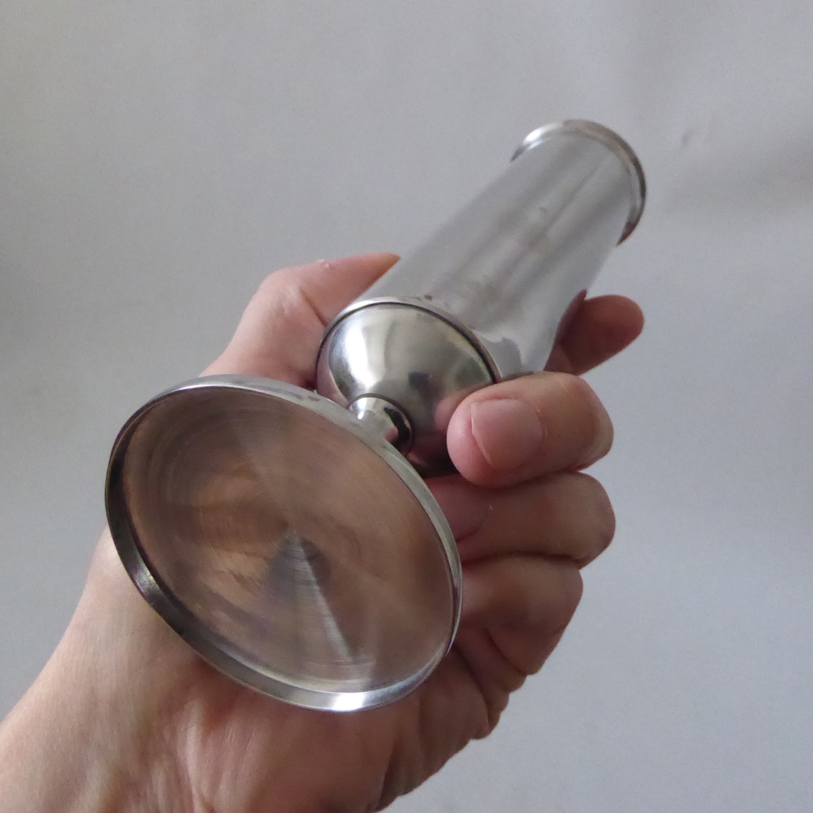 Vintage stainless steel cylinder footed vase, modernist retro 1960s 1970s, 19cm - Image 10
