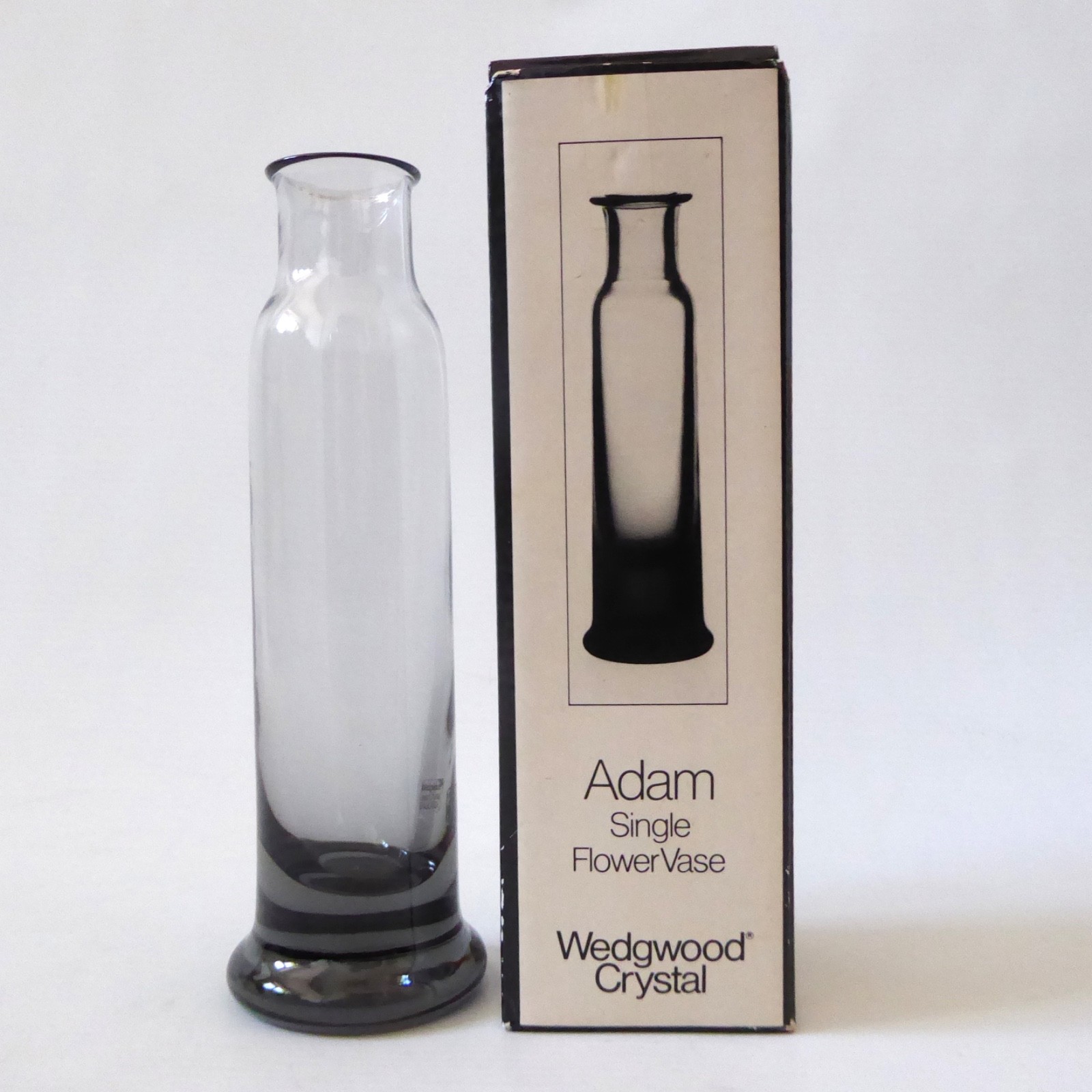 Wedgwood Adam FJT3 art glass stem vase, Frank Thrower Midnight Grey, crystal 80s - Image 4