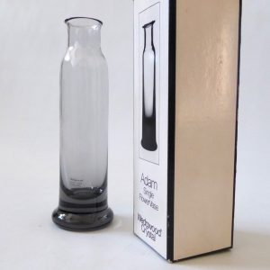 Wedgwood Adam FJT3 art glass stem vase, Frank Thrower Midnight Grey, crystal 80s
