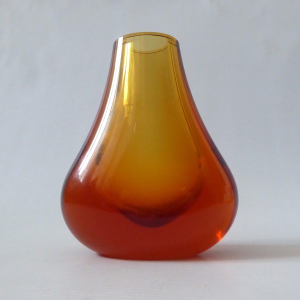 Whitefriars hambone 5.5" 9656 art glass vase, Gold FLC full lead crystal, 1980