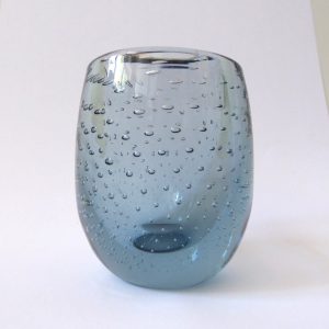 Whitefriars vintage art glass ovoid vase pot 9506 arctic blue controlled bubbles