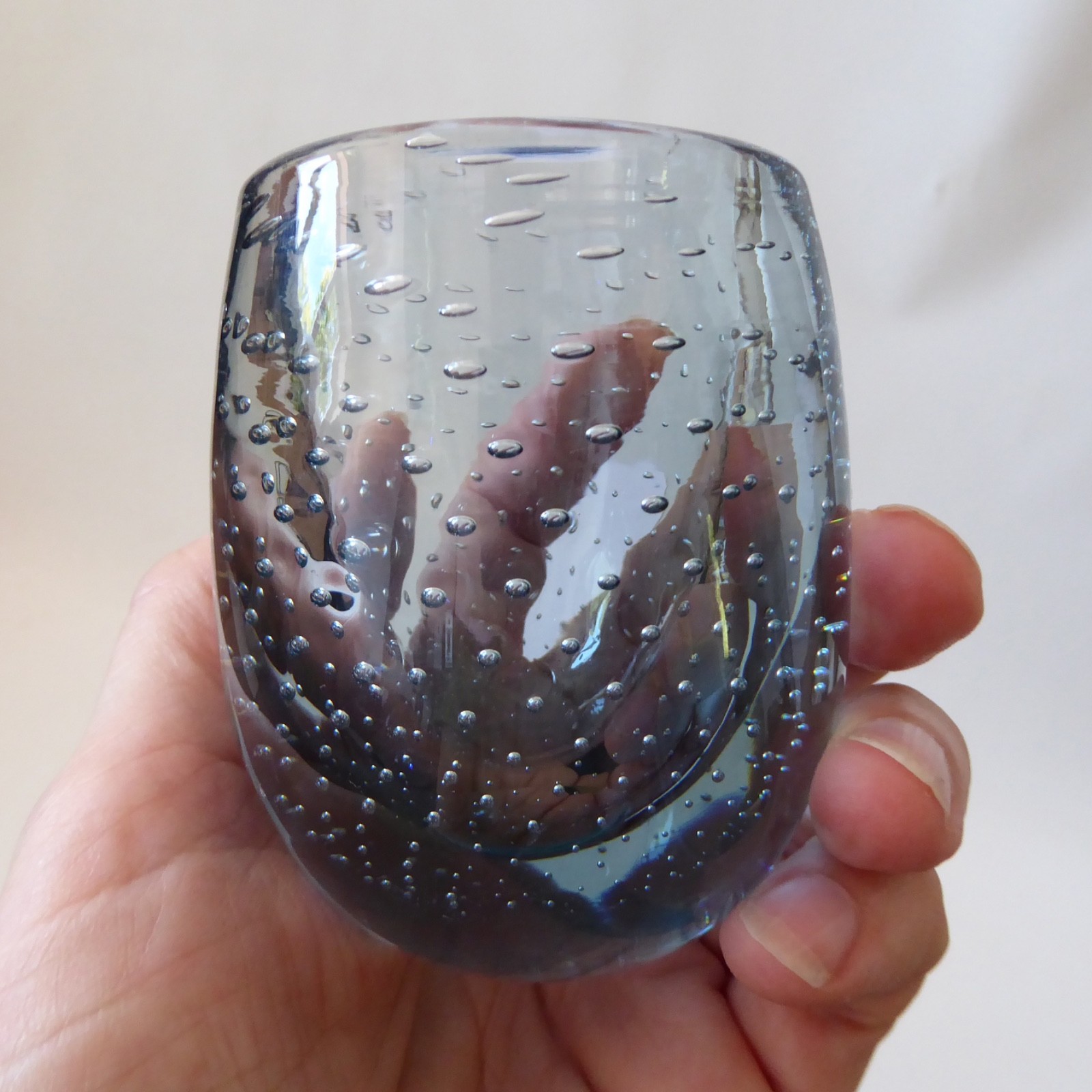 Whitefriars vintage art glass ovoid vase pot 9506 arctic blue controlled bubbles - Image 4
