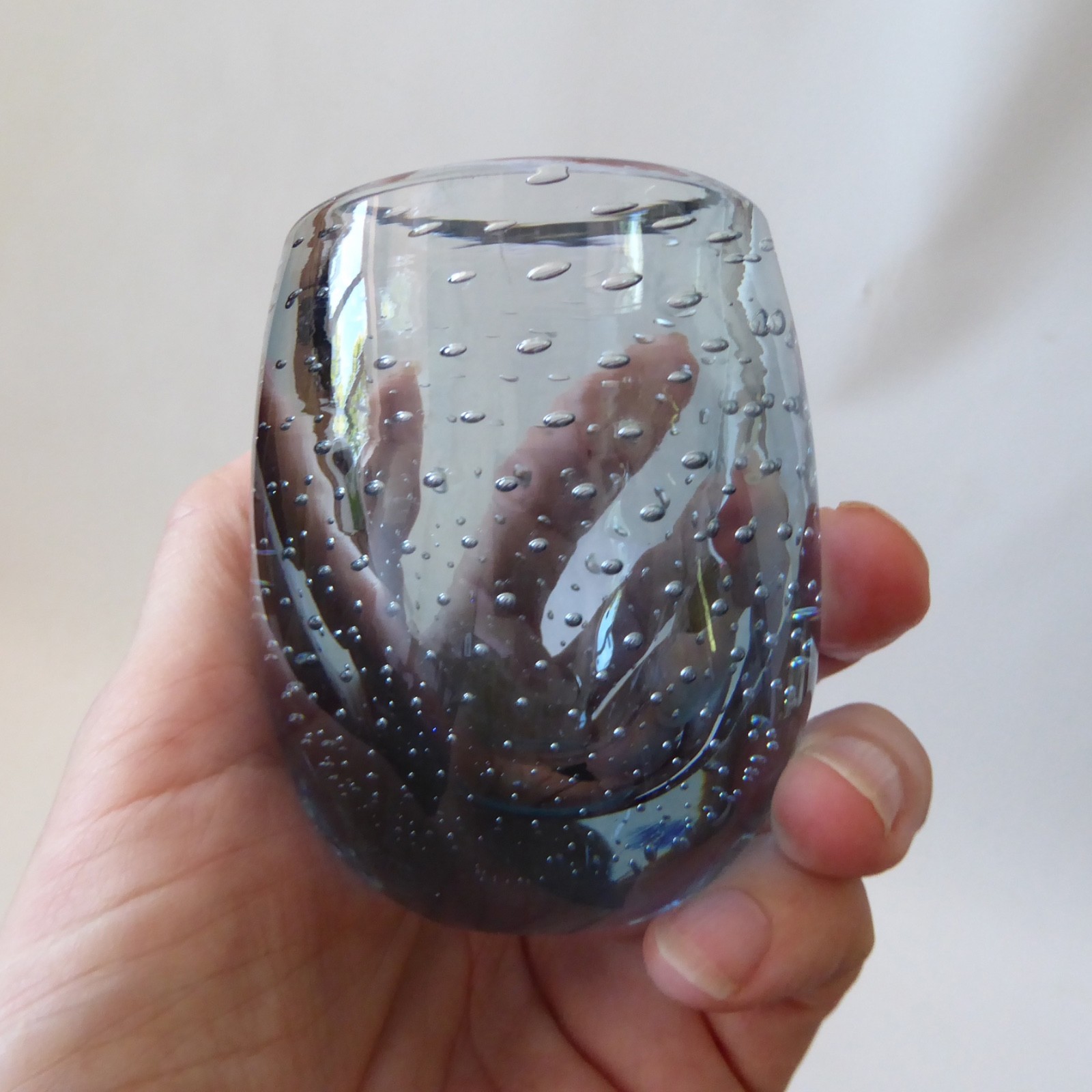 Whitefriars vintage art glass ovoid vase pot 9506 arctic blue controlled bubbles - Image 5
