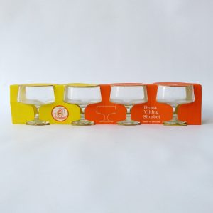 1970s vintage Dema Viking set 4 dessert sherbet ice-cream glasses, boxed retro