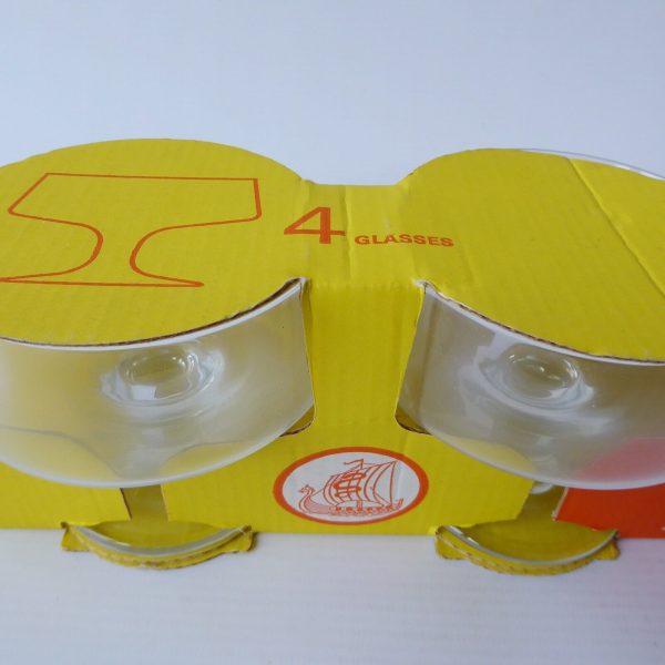 1970s vintage Dema Viking set 4 dessert sherbet ice-cream glasses, boxed retro - Image 5