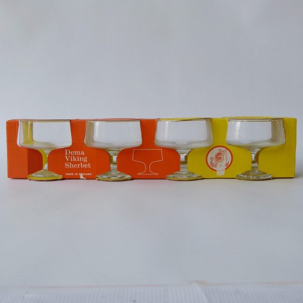 1970s vintage Dema Viking set 4 dessert sherbet ice-cream glasses, boxed retro - Image 6