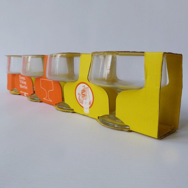 1970s vintage Dema Viking set 4 dessert sherbet ice-cream glasses, boxed retro - Image 7