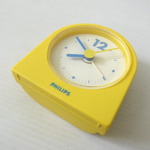 1980s Philips table alarm clock HR5872, yellow & blue, West German