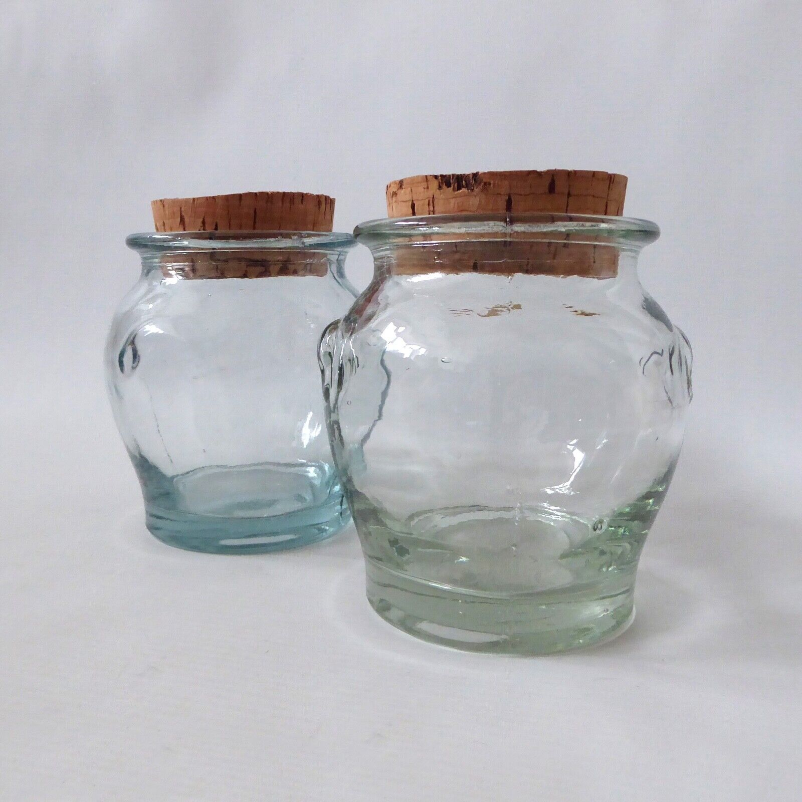 2 vintage glass jars & cork stoppers. Ben Rickert, made in Spain, recycled glass