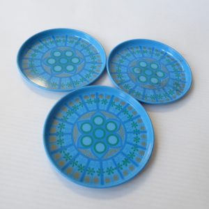 3 vintage Worcester Ware cocktail mats/coaster 1960s/1970s blue retro Pat Albeck