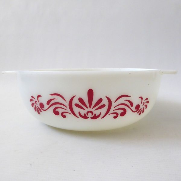 60s vintage Pyrex JAJ Red Scroll easy-grip round casserole dish bowl, 3 pint 510 - Image 3