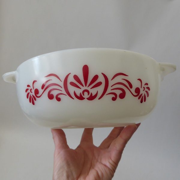 60s vintage Pyrex JAJ Red Scroll easy-grip round casserole dish bowl, 3 pint 510 - Image 7