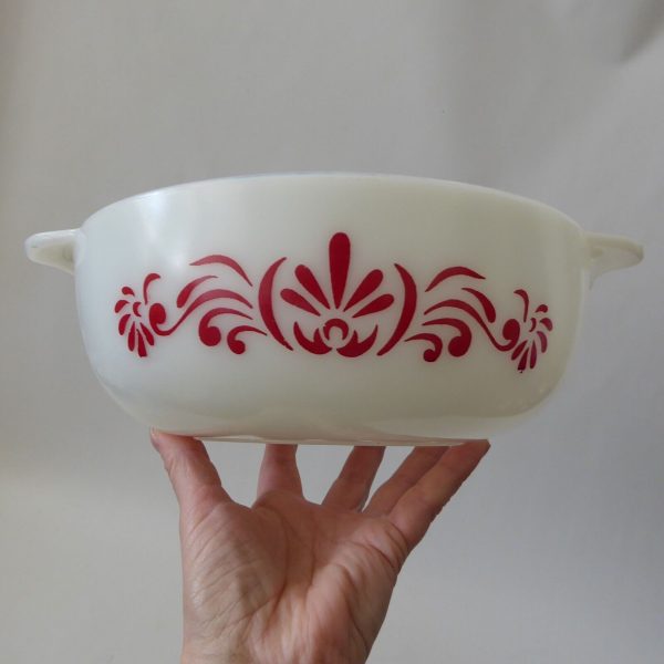 60s vintage Pyrex JAJ Red Scroll easy-grip round casserole dish bowl, 3 pint 510 - Image 8
