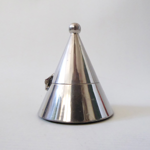 Alessi Aldo Rossi style vintage tealight candle holder, chromed metal flip top