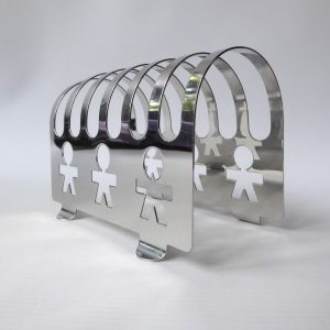 Alessi Girotondo standing cutout men Toast Rack 6pc holder . Polished inox steel