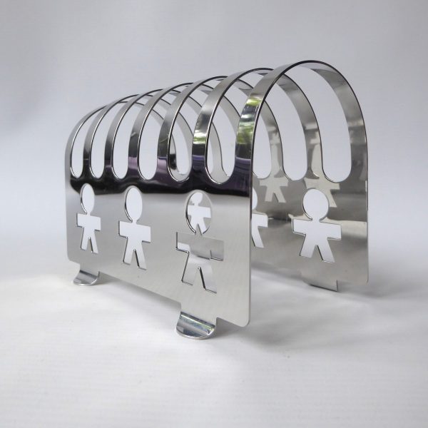 Alessi Girotondo standing cutout men Toast Rack 6pc holder . Polished inox steel