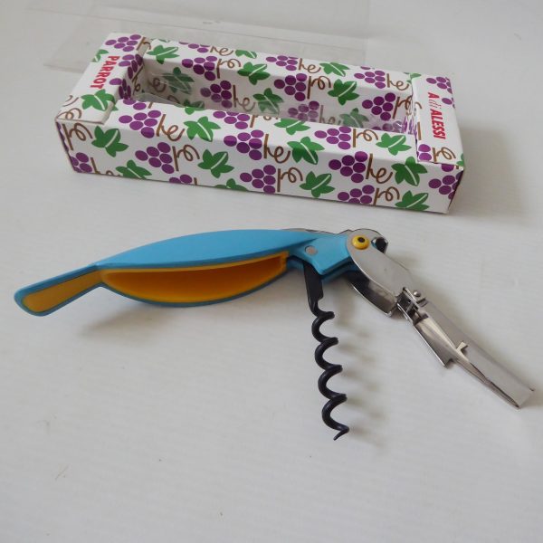 Alessi Parrot sommelier corkscrew, A. Mendini 2005. Blue yellow boxed. Barware - Image 13