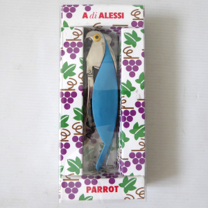 Alessi Parrot sommelier corkscrew, A. Mendini 2005. Blue yellow boxed. Barware