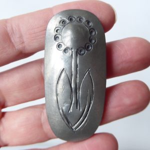 Anne C Packness Denmark pewter flower brooch, 1960s retro vintage. Danish handmd