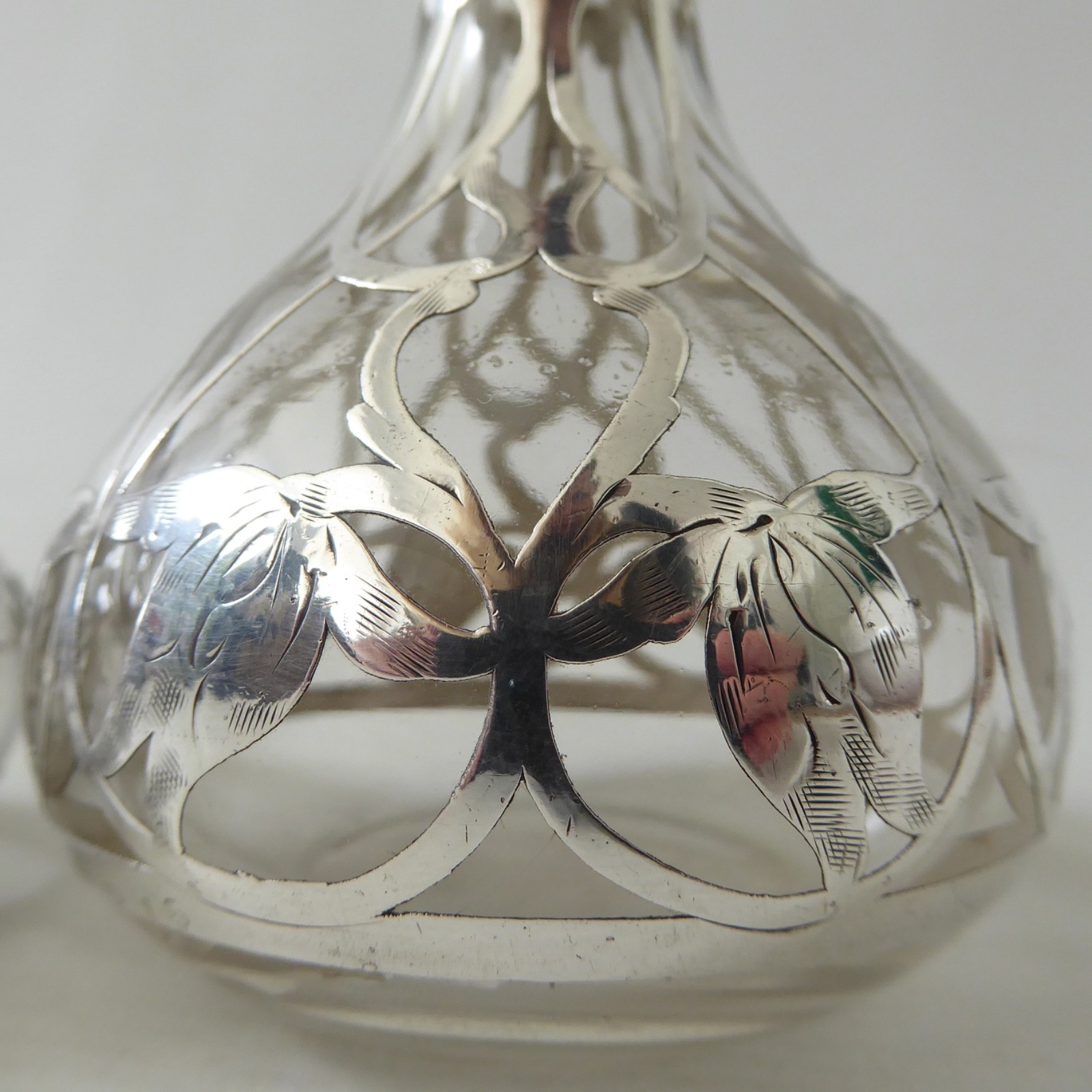 Art Nouveau antique sterling silver overlay glass 2 perfume bottles, vintage - Image 11