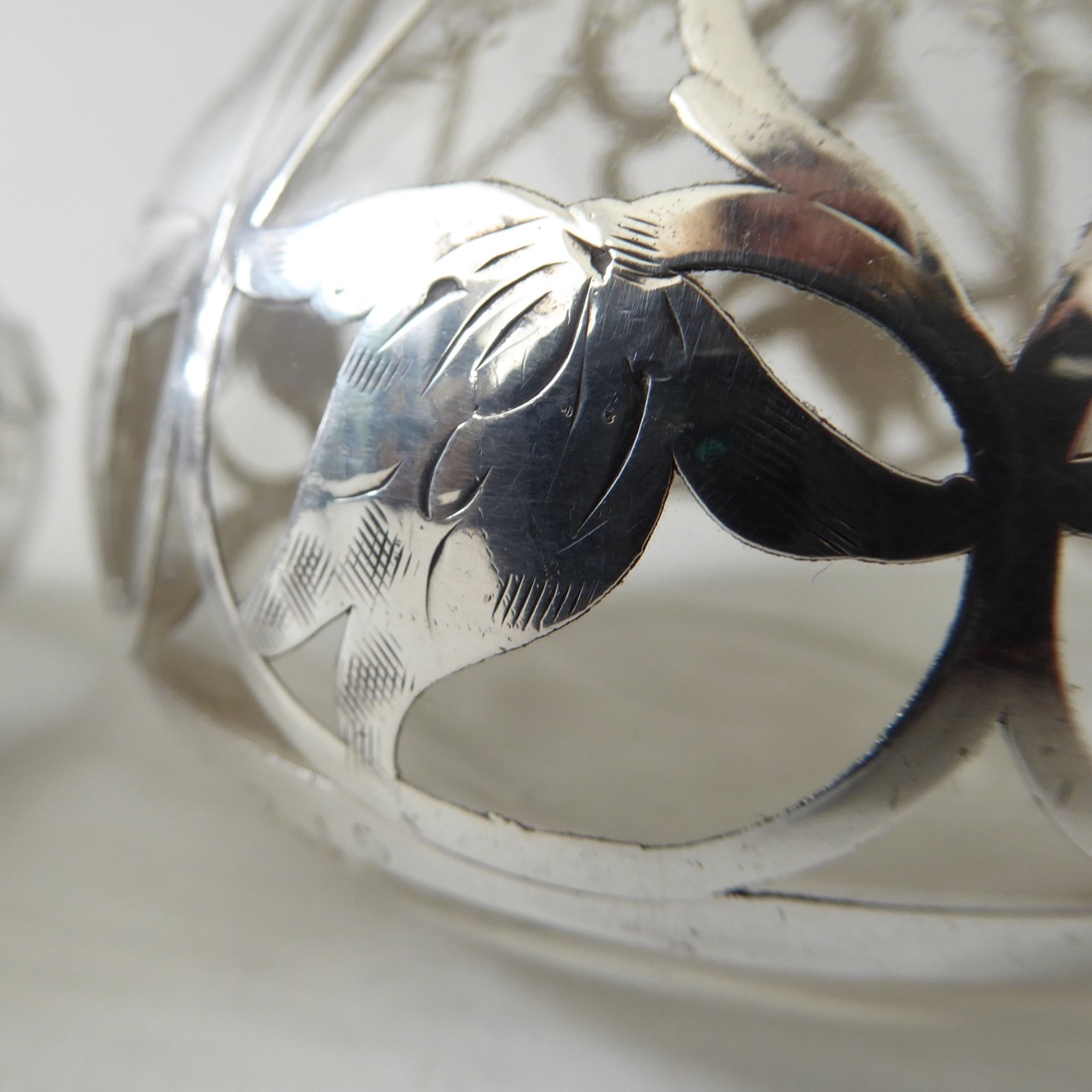 Art Nouveau antique sterling silver overlay glass 2 perfume bottles, vintage - Image 12