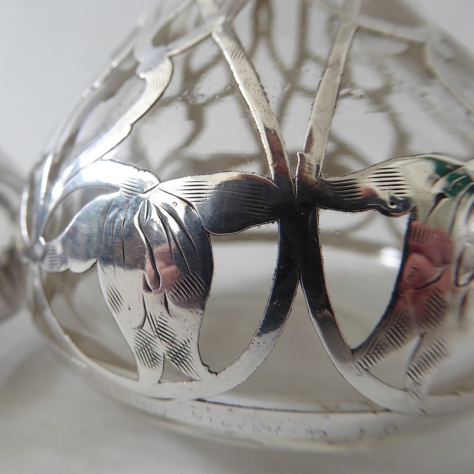 Art Nouveau antique sterling silver overlay glass 2 perfume bottles, vintage - Image 13