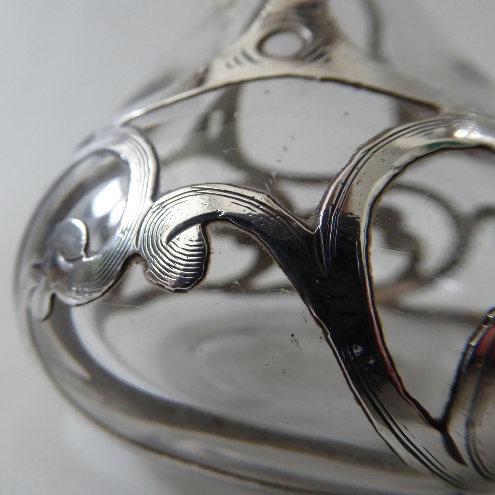 Art Nouveau antique sterling silver overlay glass 2 perfume bottles, vintage - Image 8