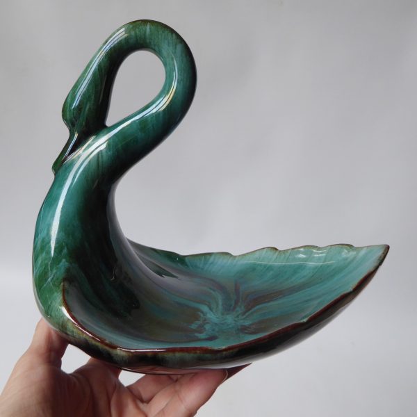 Blue Mountain Pottery Canada vintage ceramic SWAN figurine dish, green black BMP - Image 14