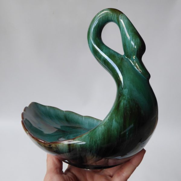 Blue Mountain Pottery Canada vintage ceramic SWAN figurine dish, green black BMP - Image 15