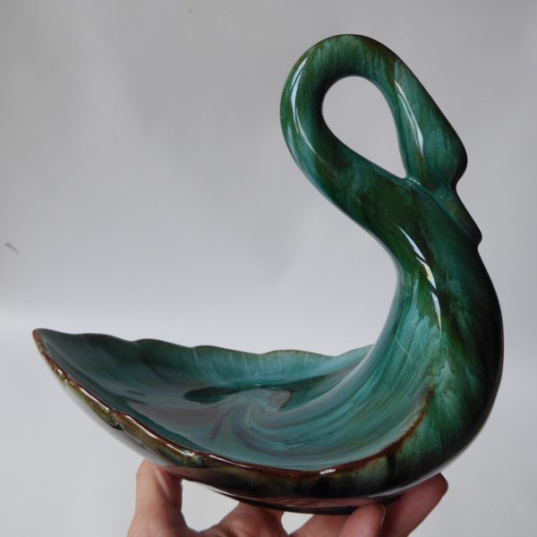 Blue Mountain Pottery Canada vintage ceramic SWAN figurine dish, green black BMP - Image 16