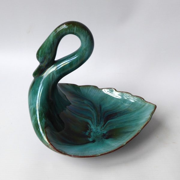 Blue Mountain Pottery Canada vintage ceramic SWAN figurine dish, green black BMP - Image 3