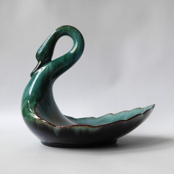Blue Mountain Pottery Canada vintage ceramic SWAN figurine dish, green black BMP - Image 4