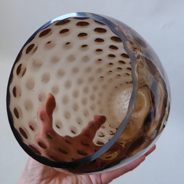 Borske Sklo Czech art glass vase, mid century, optic lens brown retro 1960s - Image 11