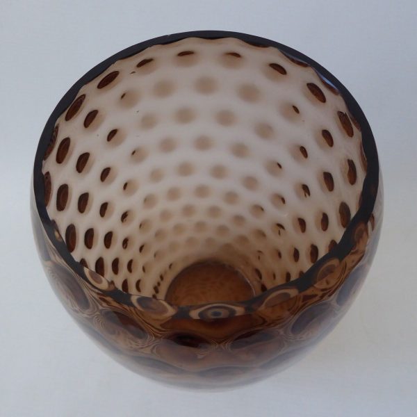 Borske Sklo Czech art glass vase, mid century, optic lens brown retro 1960s - Image 5