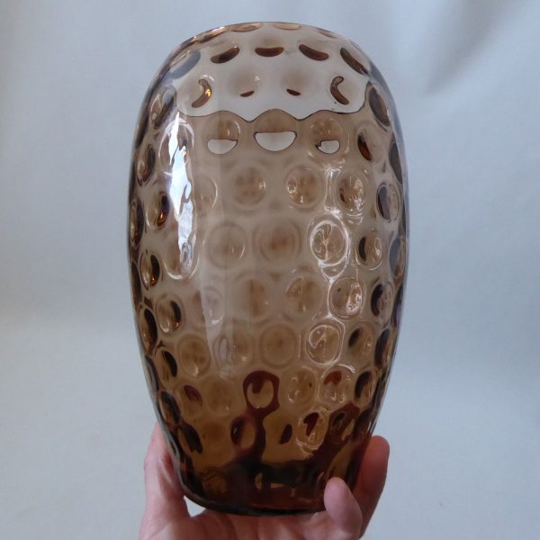 Borske Sklo Czech art glass vase, mid century, optic lens brown retro 1960s - Image 8