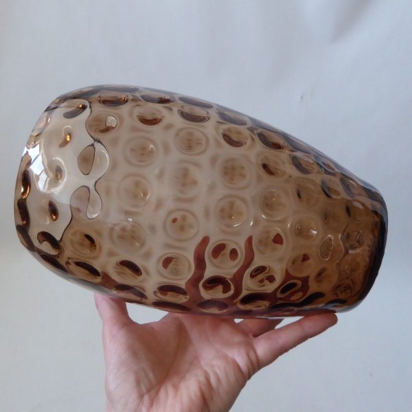 Borske Sklo Czech art glass vase, mid century, optic lens brown retro 1960s - Image 9
