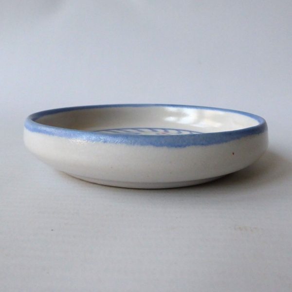 Buchan Portobello Scotland, stoneware round pottery pin dish, blue painted & sig - Image 5
