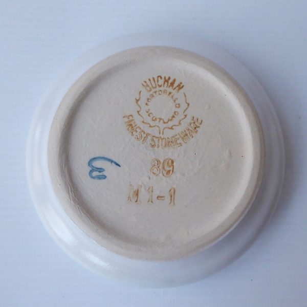 Buchan Portobello Scotland, stoneware round pottery pin dish, blue painted & sig - Image 6