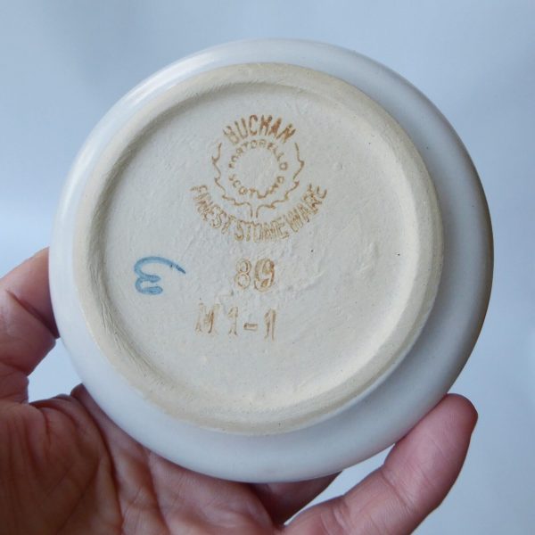 Buchan Portobello Scotland, stoneware round pottery pin dish, blue painted & sig - Image 7