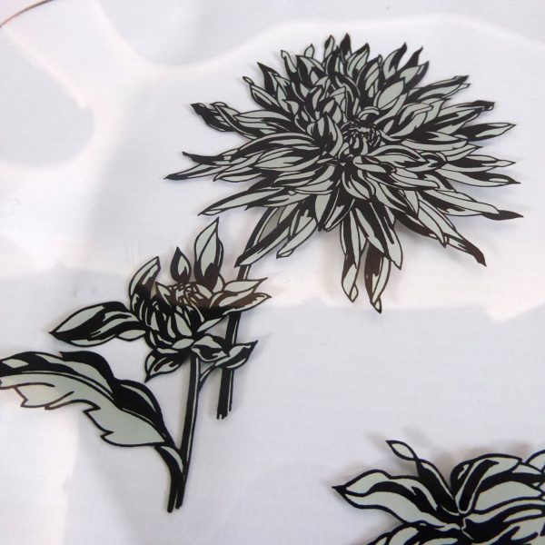 Chance Glass Silhouette Black & white floral 8" fluted plate Vintage Flowers '67 - Image 3