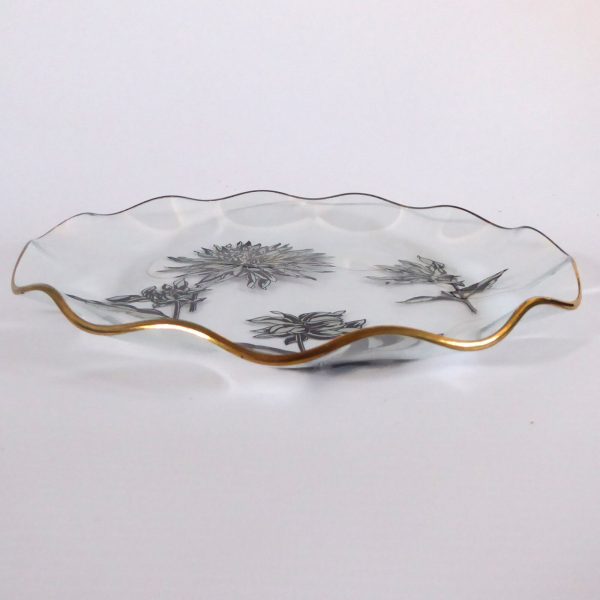 Chance Glass Silhouette Black & white floral 8" fluted plate Vintage Flowers '67 - Image 5