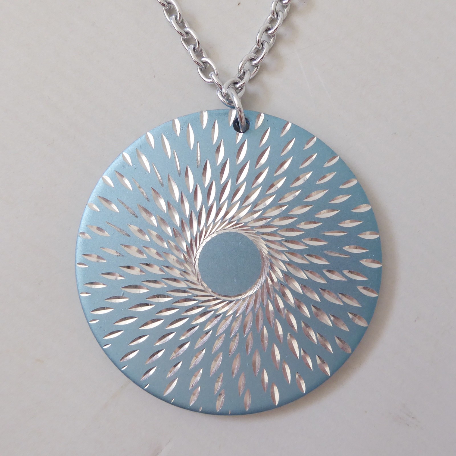 Conrah cristillium pendant necklace. Aluminium anodised blue metal. Geometric - Image 3