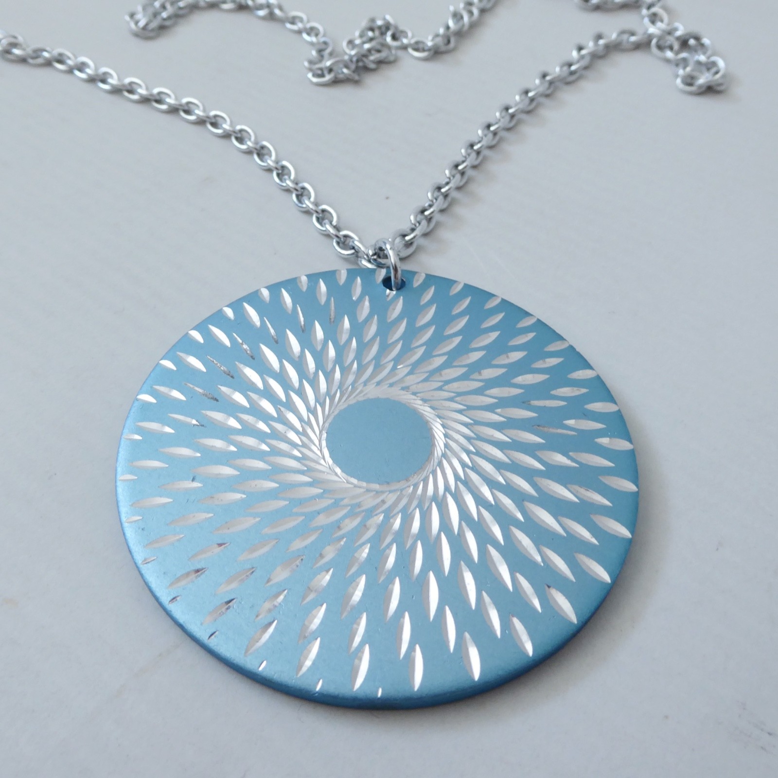 Conrah cristillium pendant necklace. Aluminium anodised blue metal. Geometric - Image 4