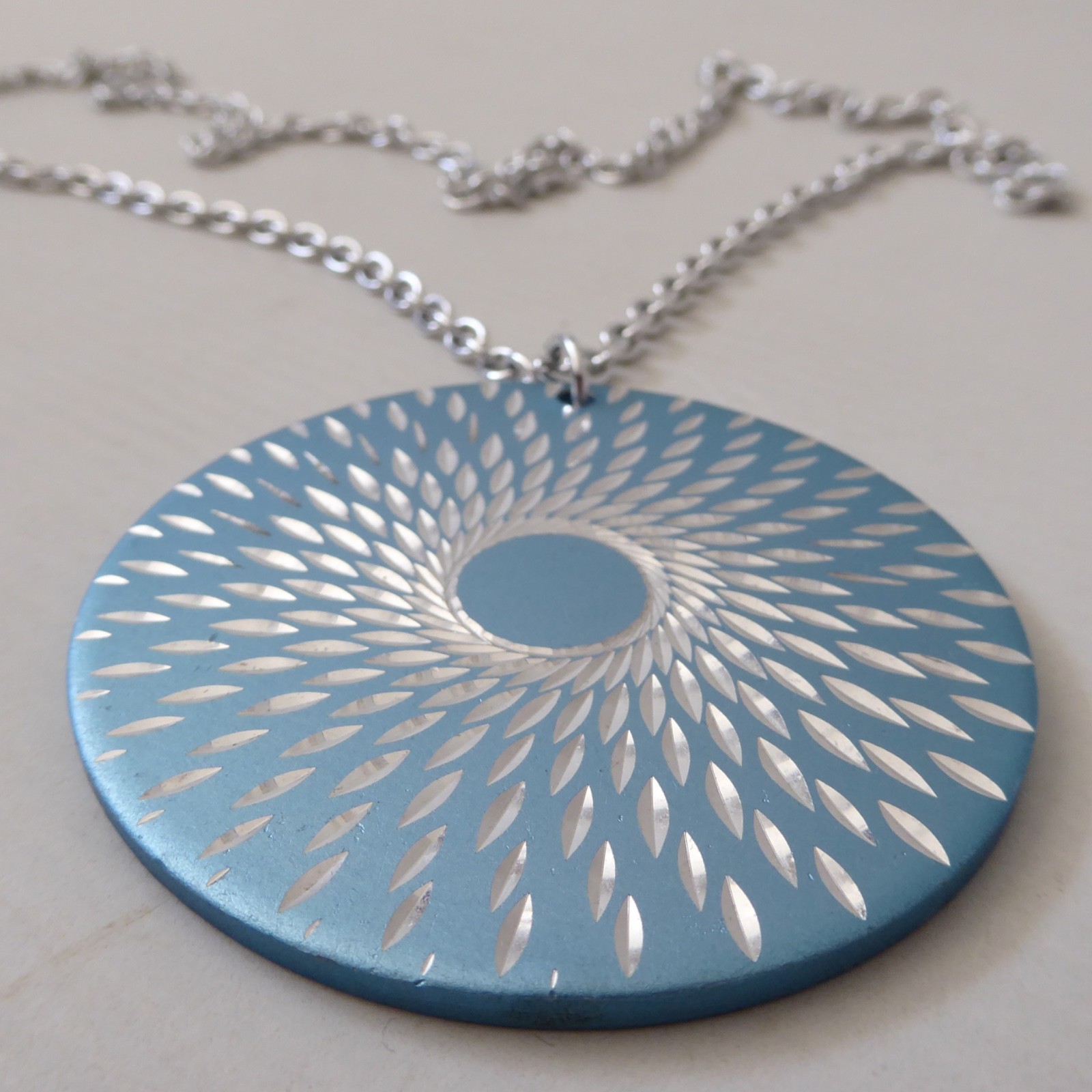 Conrah cristillium pendant necklace. Aluminium anodised blue metal. Geometric - Image 5